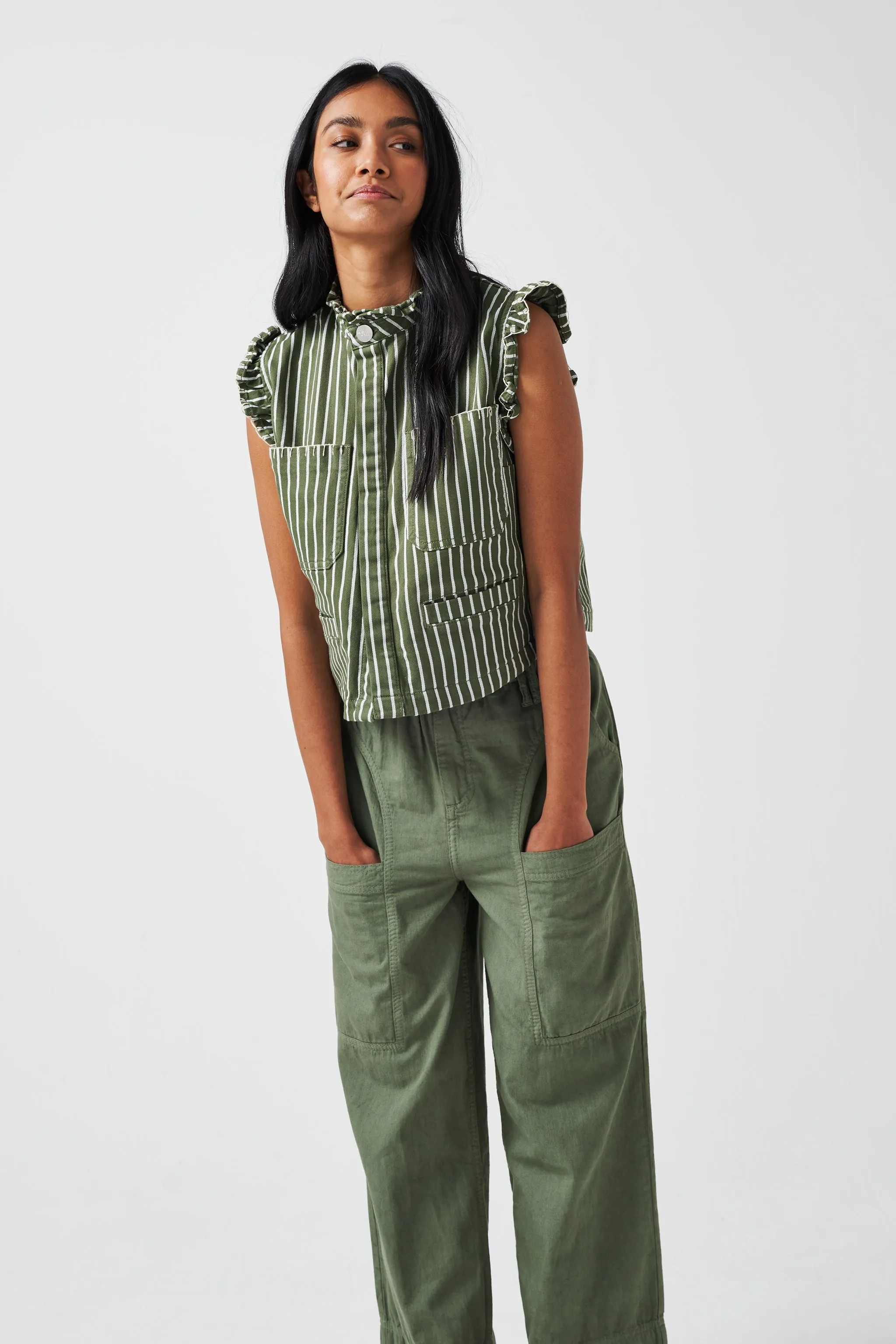 Pablo Vest in Khaki Stripe