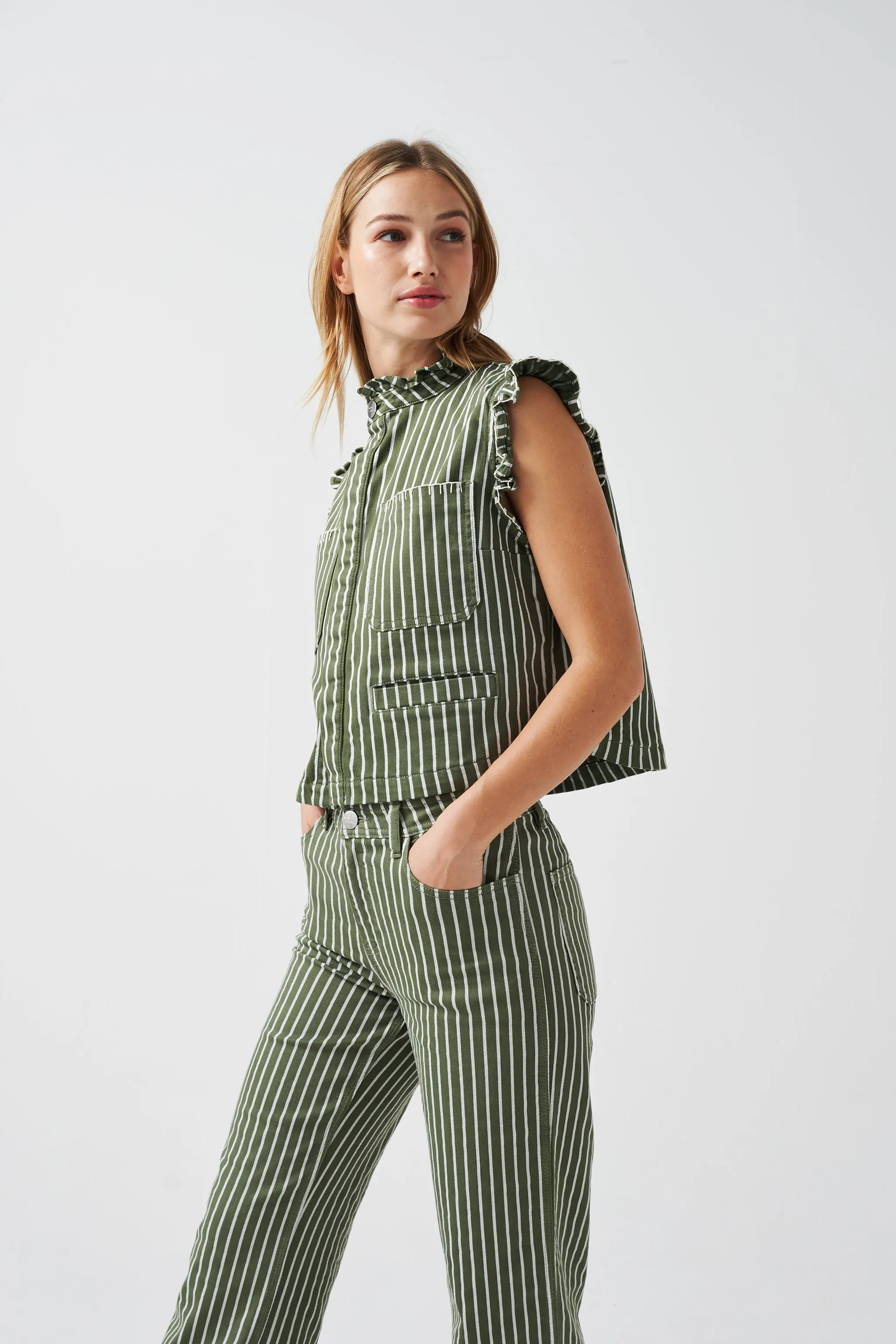 Pablo Vest in Khaki Stripe