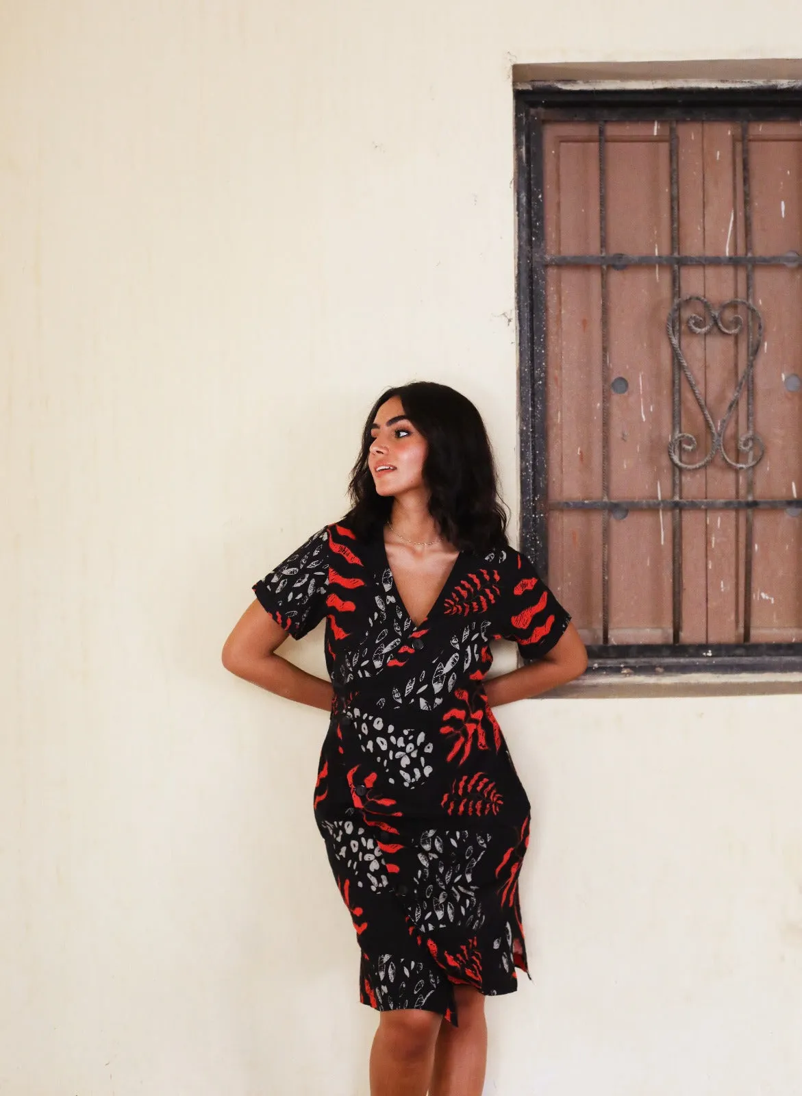 Palm Leaves Linen Dress