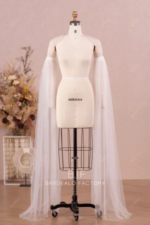 Pearls Floor Length Angel Sleeves Bridal Tulle Wedding Separates