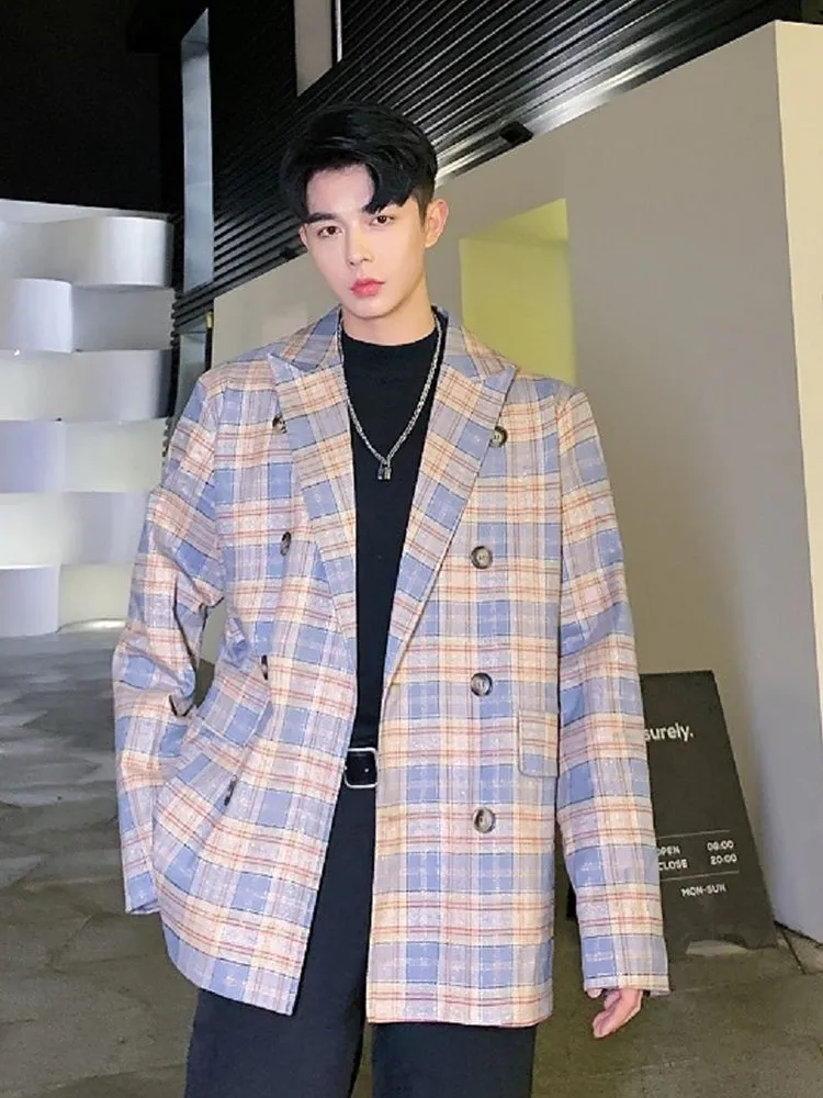 Plaid Long Sleeve Loose Blazer