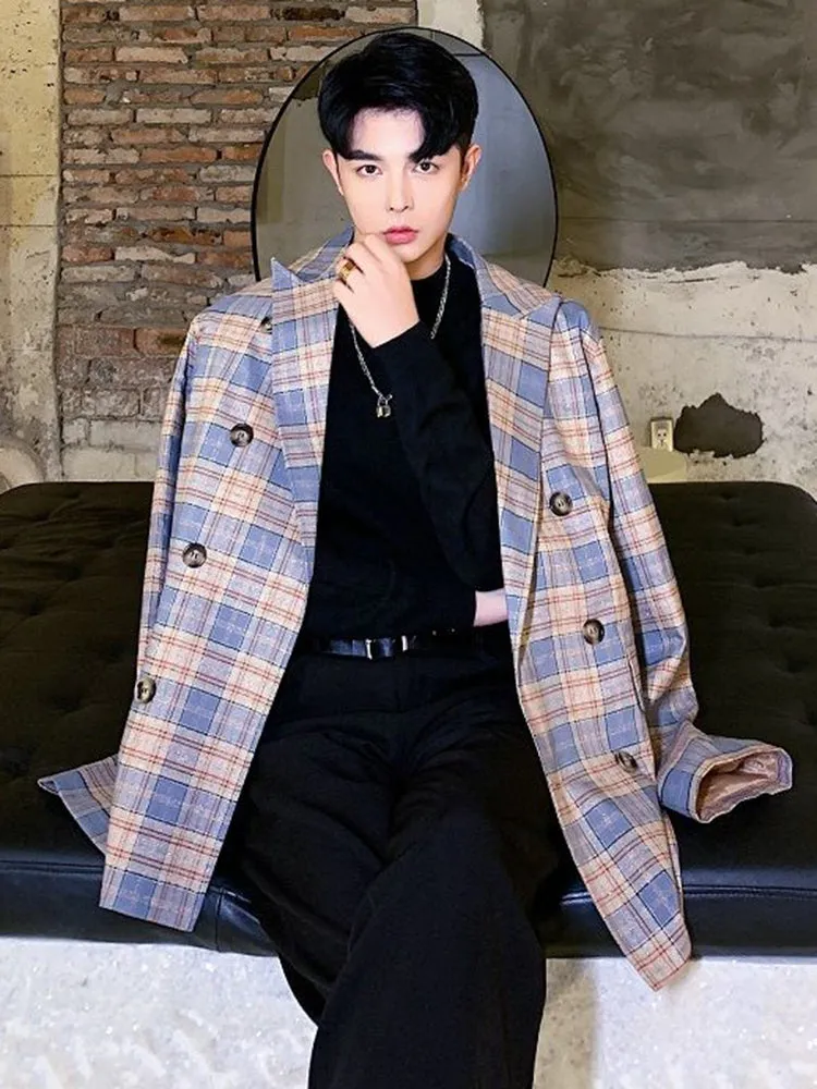 Plaid Long Sleeve Loose Blazer
