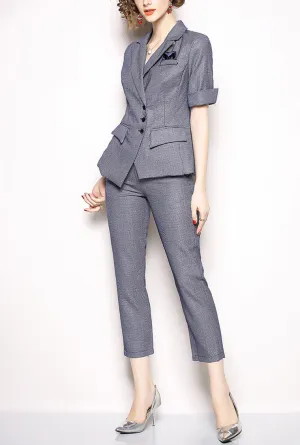 Plaid Slim-Fit Blazer & Straight-Leg Pants Business Suits