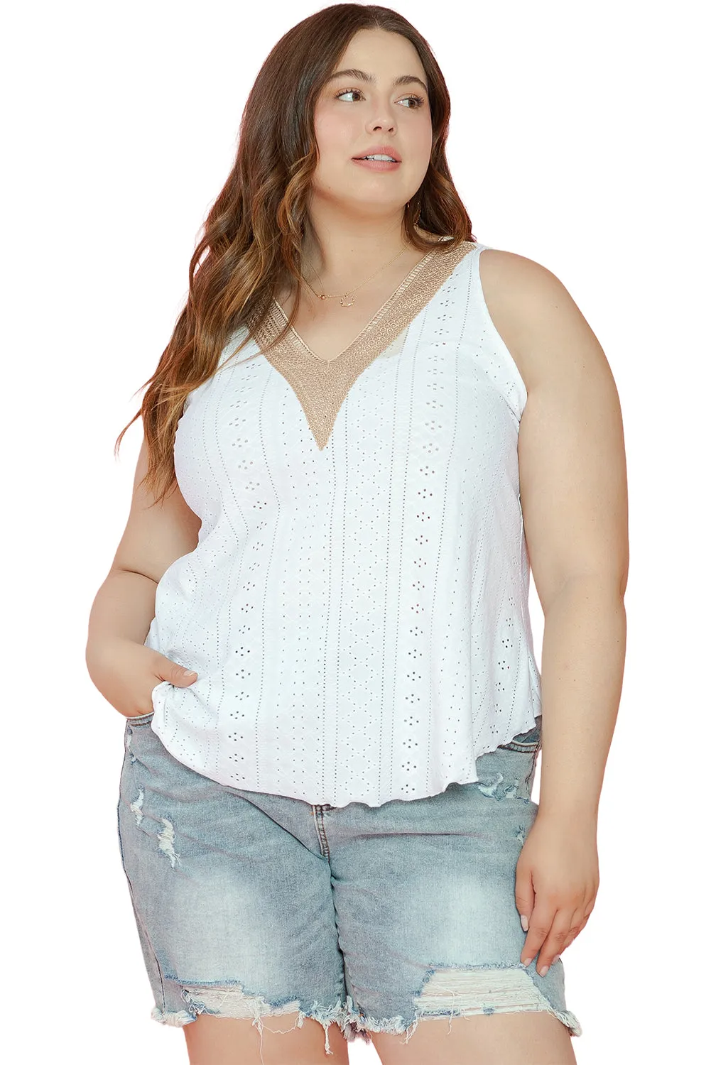 Plus Size V Neck Lace Tank Top