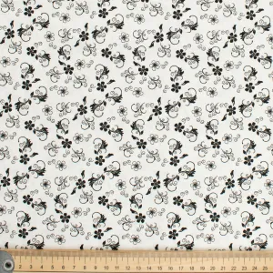 Quilter's Own Black Vine Flutter on White Design-4 Cotton Prints