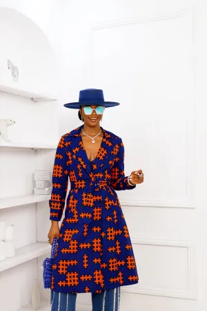 REGINA AFRICAN PRINT TRENCH JACKET [BLUE]