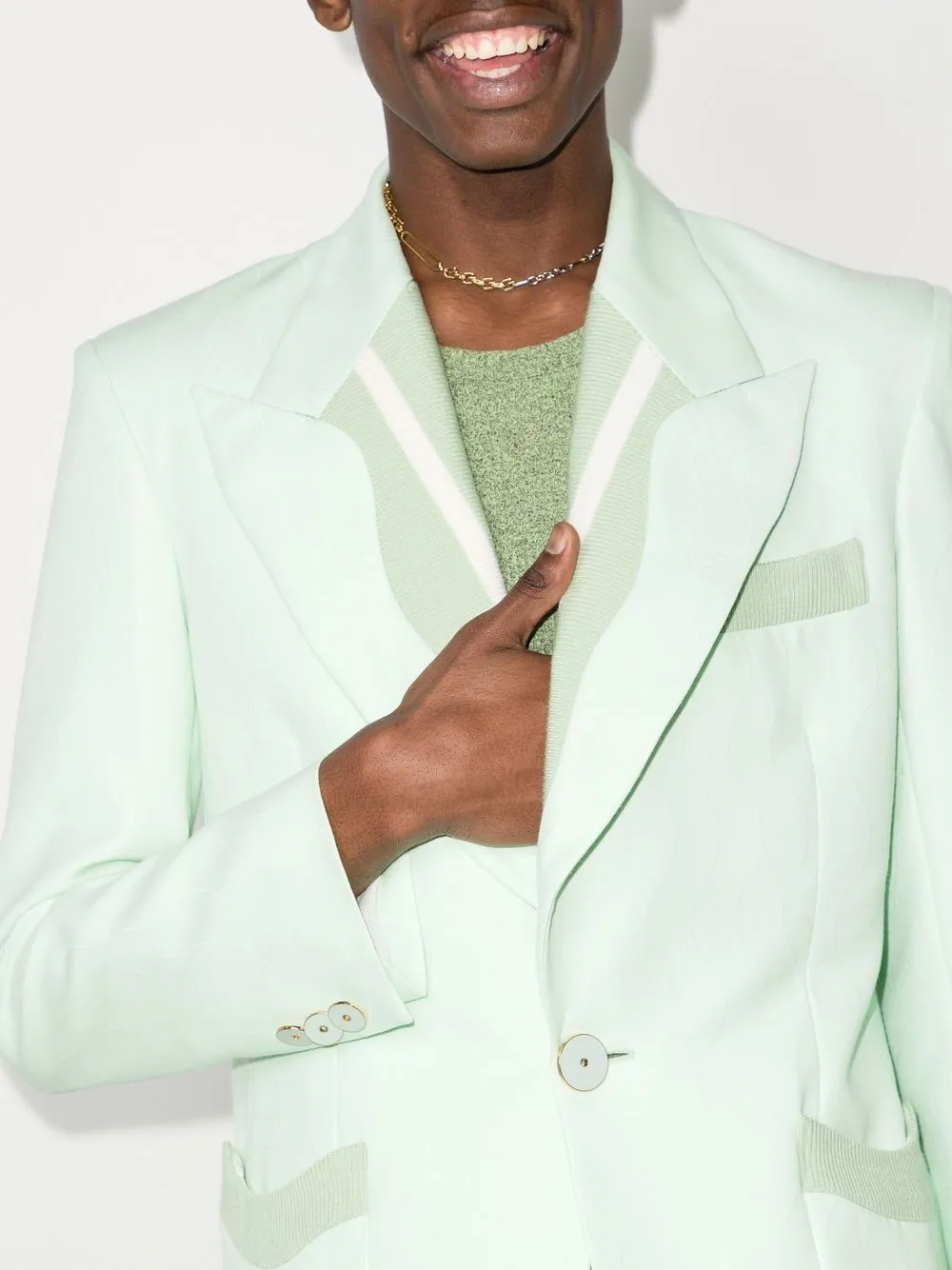 ribbed-trim single-breasted blazer