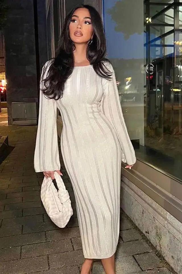 Round Neck Hollow Knit Sweater dress