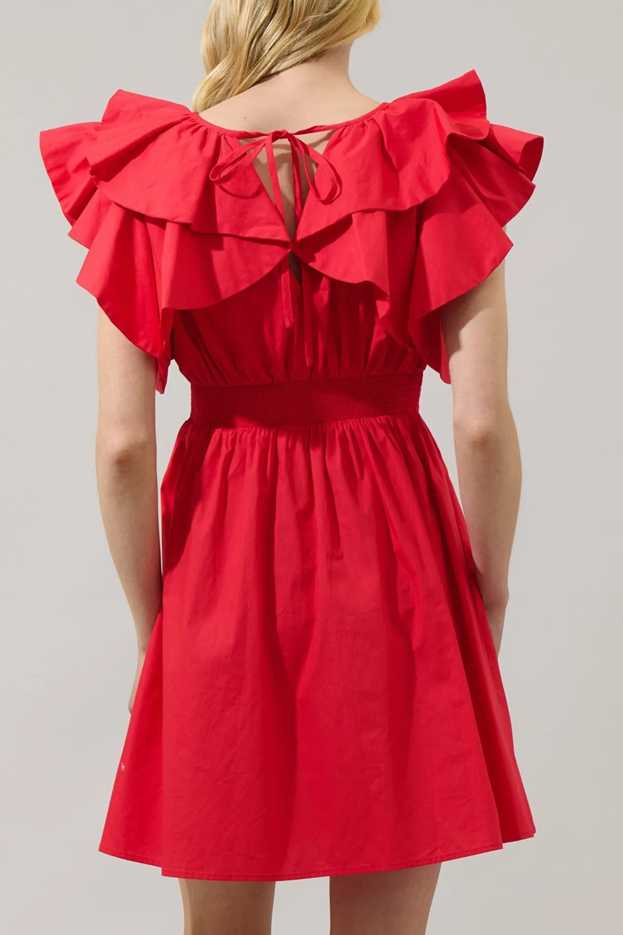 Ruffle Neck Red Short Dresses