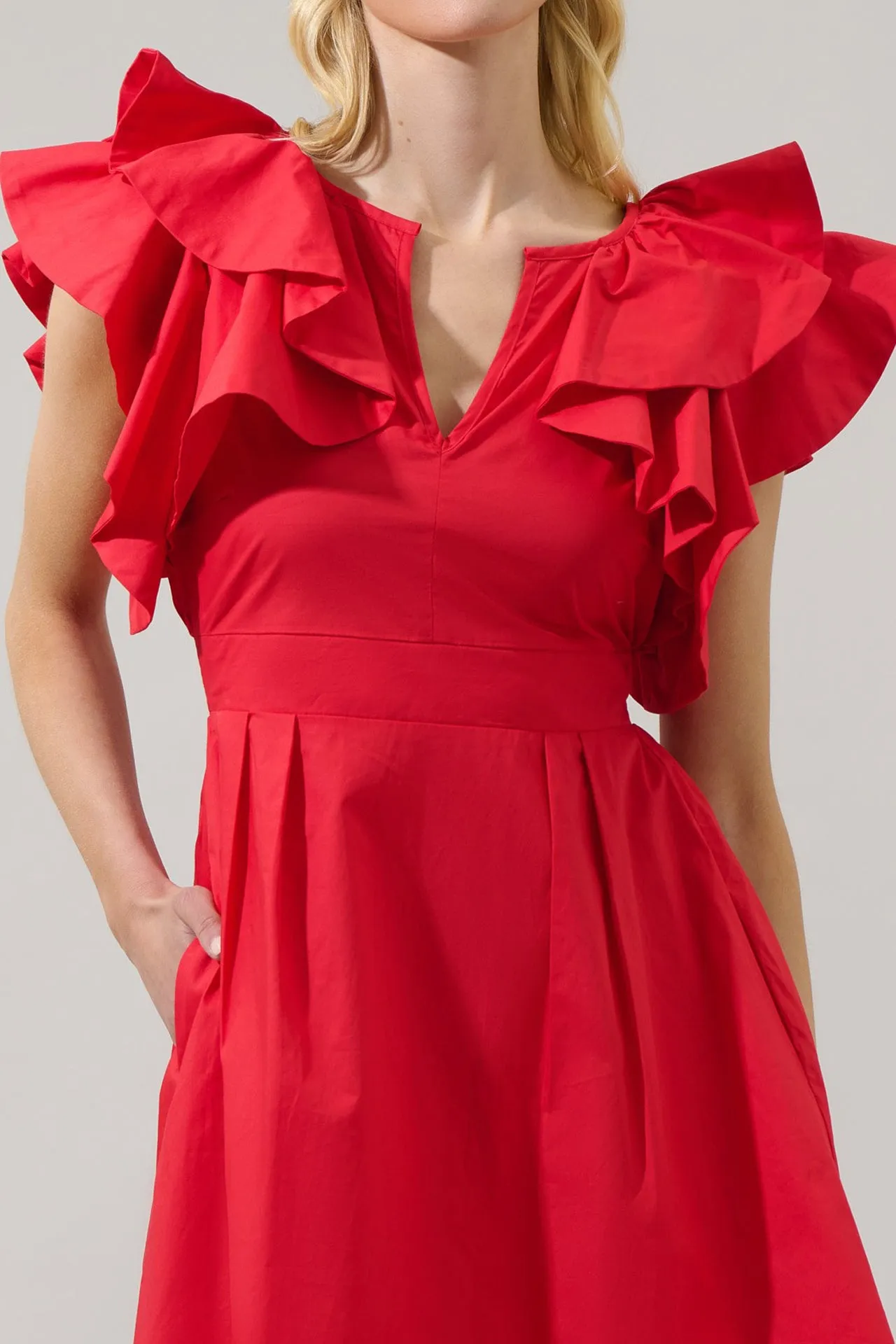Ruffle Neck Red Short Dresses