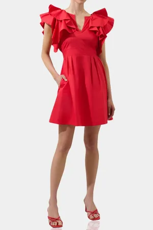 Ruffle Neck Red Short Dresses