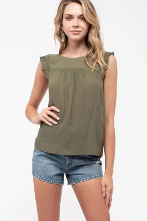 Ruffle Sleeve Tank (Olive)