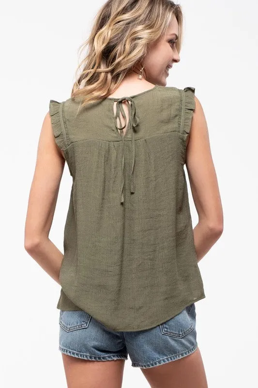 Ruffle Sleeve Tank (Olive)