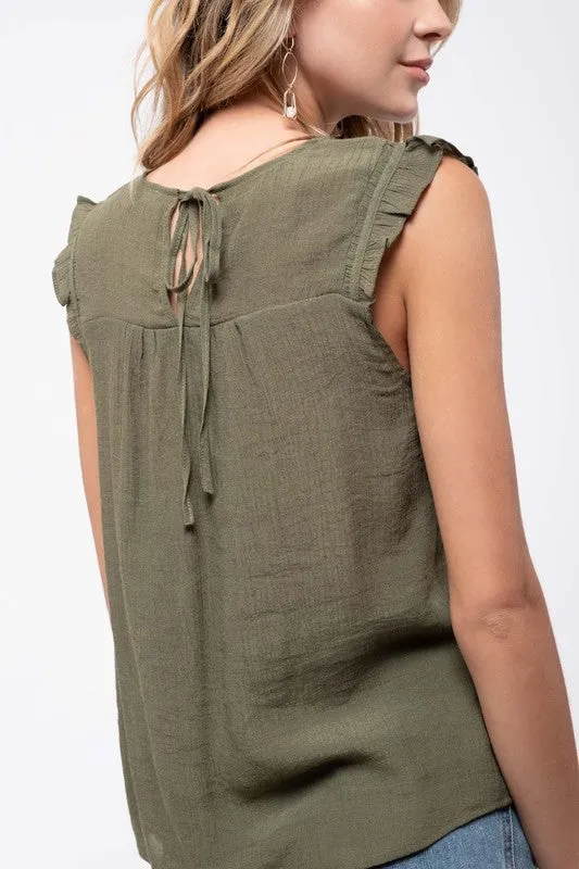 Ruffle Sleeve Tank (Olive)