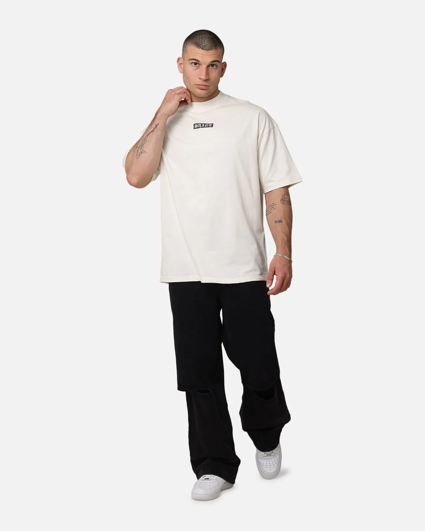 Saint Morta Pray For Me Mock Neck T-Shirt Off White