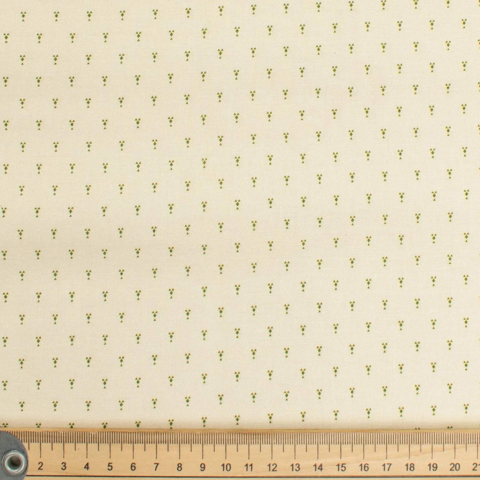Stof Fabrics Dots Green Mini Spots on Cream Cotton Prints