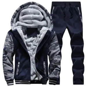 Tracksuit Sporting Fleece Thick Hooded Men Jacket Pant Warm