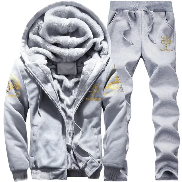 Tracksuit Sporting Fleece Thick Hooded Men Jacket Pant Warm