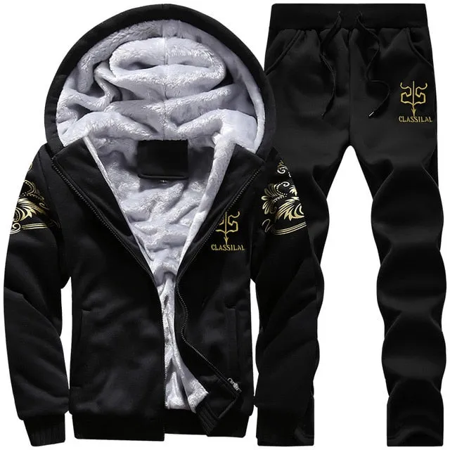 Tracksuit Sporting Fleece Thick Hooded Men Jacket Pant Warm