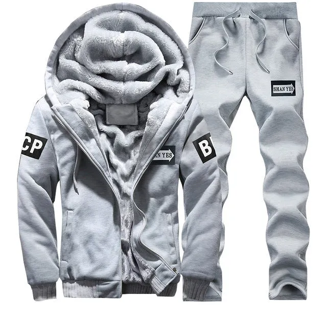 Tracksuit Sporting Fleece Thick Hooded Men Jacket Pant Warm