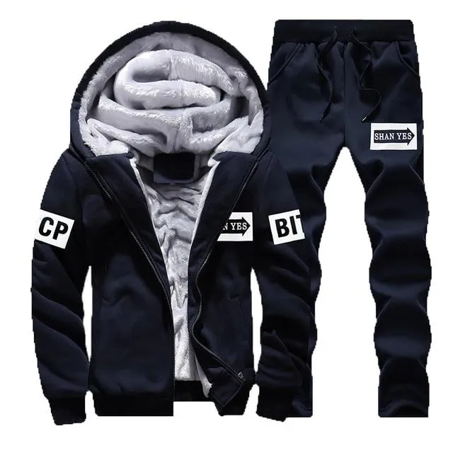 Tracksuit Sporting Fleece Thick Hooded Men Jacket Pant Warm