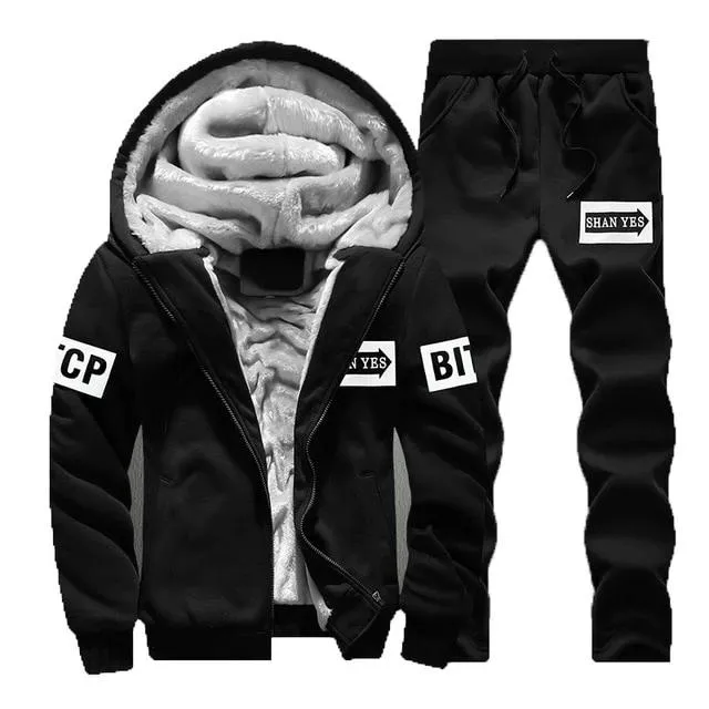 Tracksuit Sporting Fleece Thick Hooded Men Jacket Pant Warm