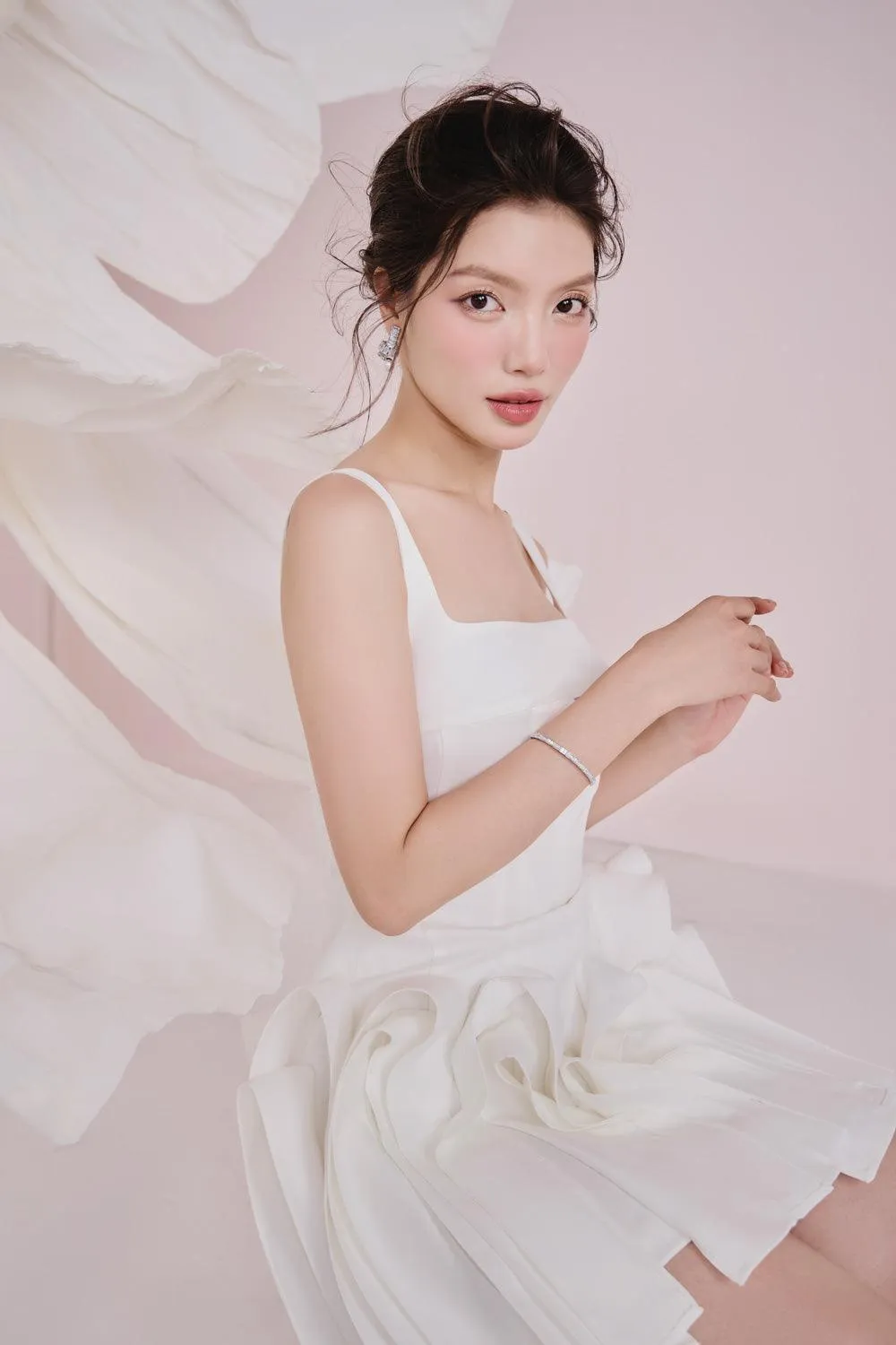 Umi A-line Square Neck Taffeta Cotton Mini Dress