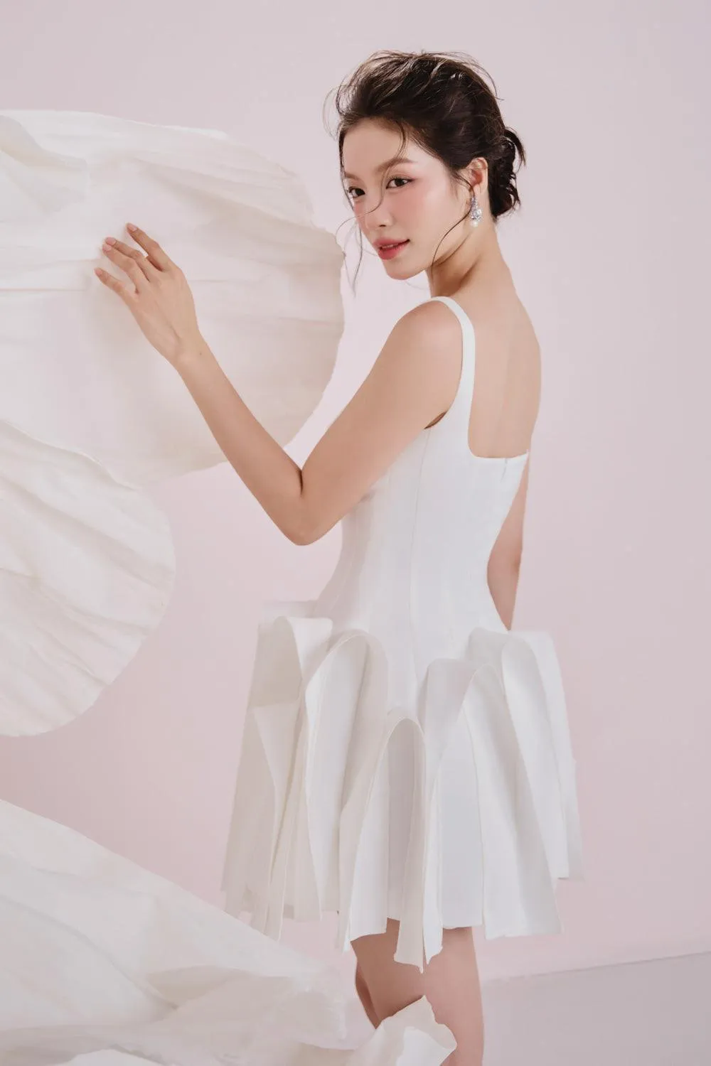 Umi A-line Square Neck Taffeta Cotton Mini Dress