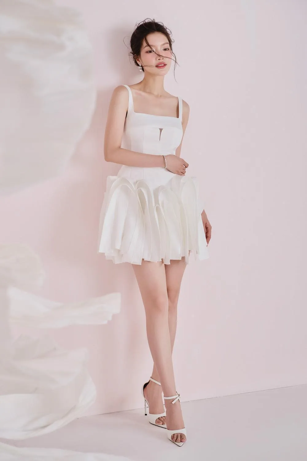 Umi A-line Square Neck Taffeta Cotton Mini Dress