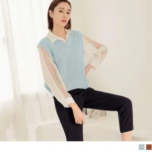V-NECK SLEEVELESS VEST FUR TOPS