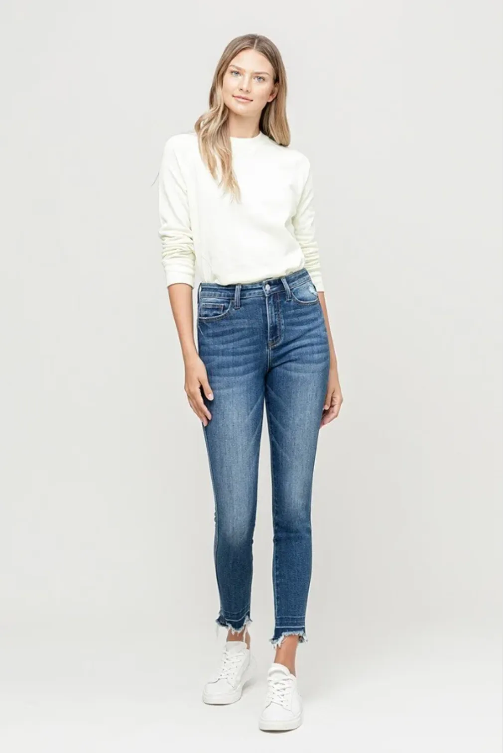 vervet by flying monkey: high rise released distressed hem ankle skinny jean - lobby