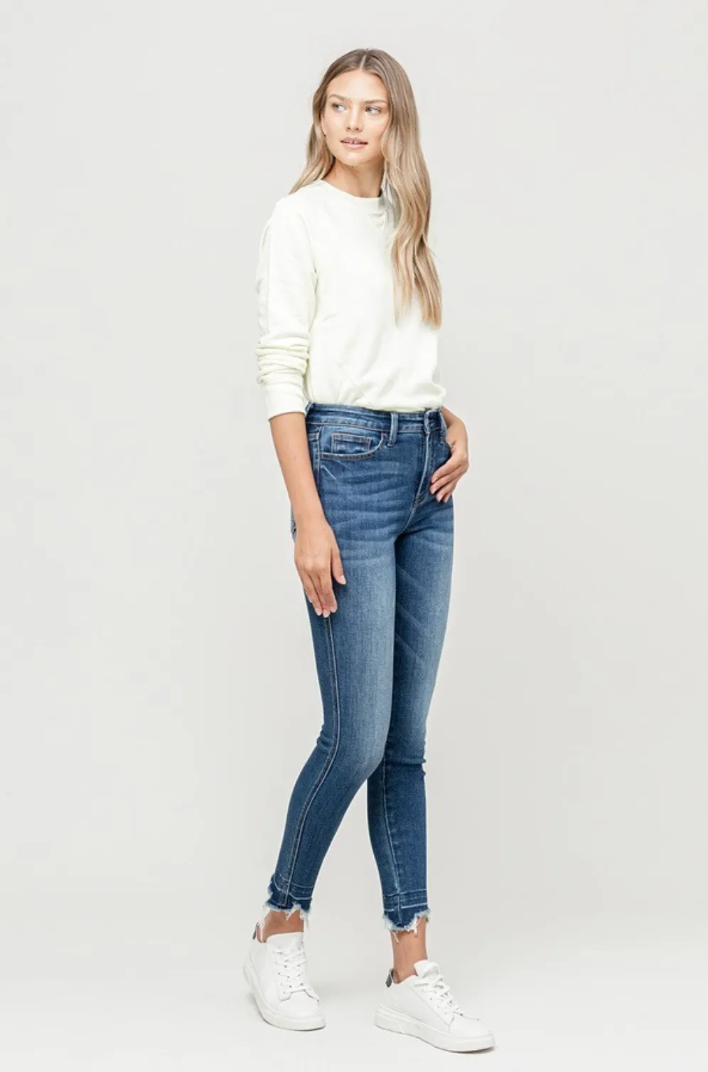 vervet by flying monkey: high rise released distressed hem ankle skinny jean - lobby