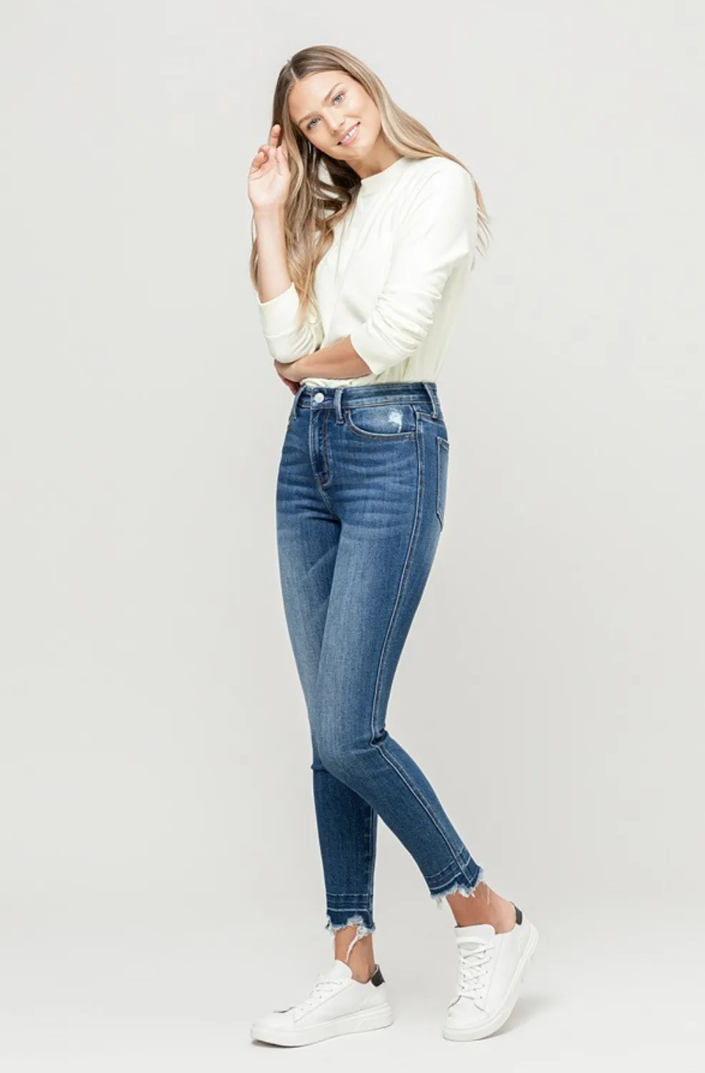 vervet by flying monkey: high rise released distressed hem ankle skinny jean - lobby