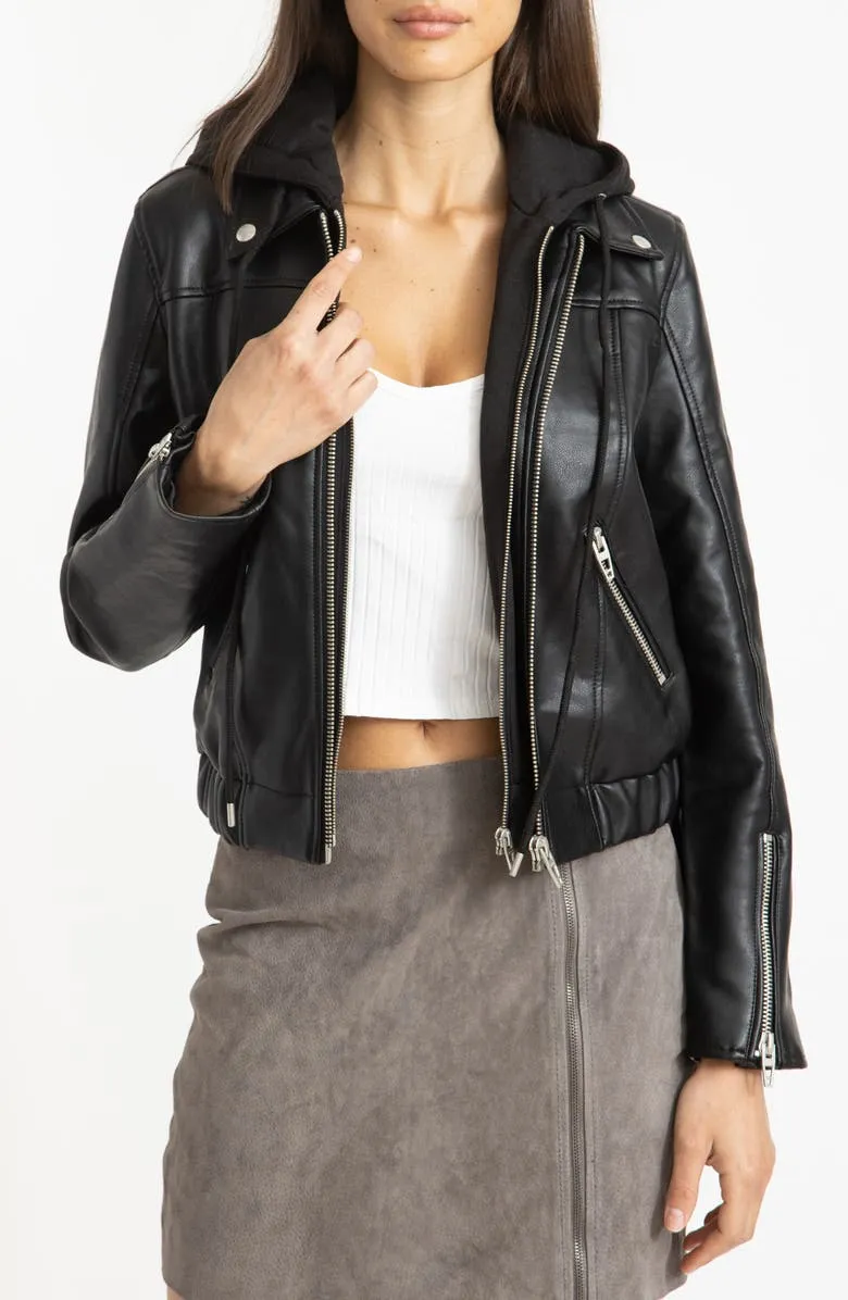 Women hooded Leather jacket in Black By TJS