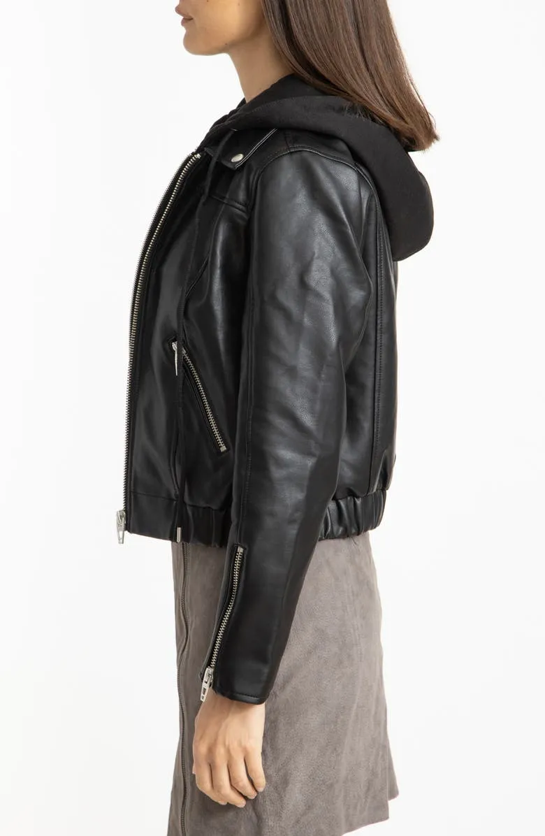 Women hooded Leather jacket in Black By TJS