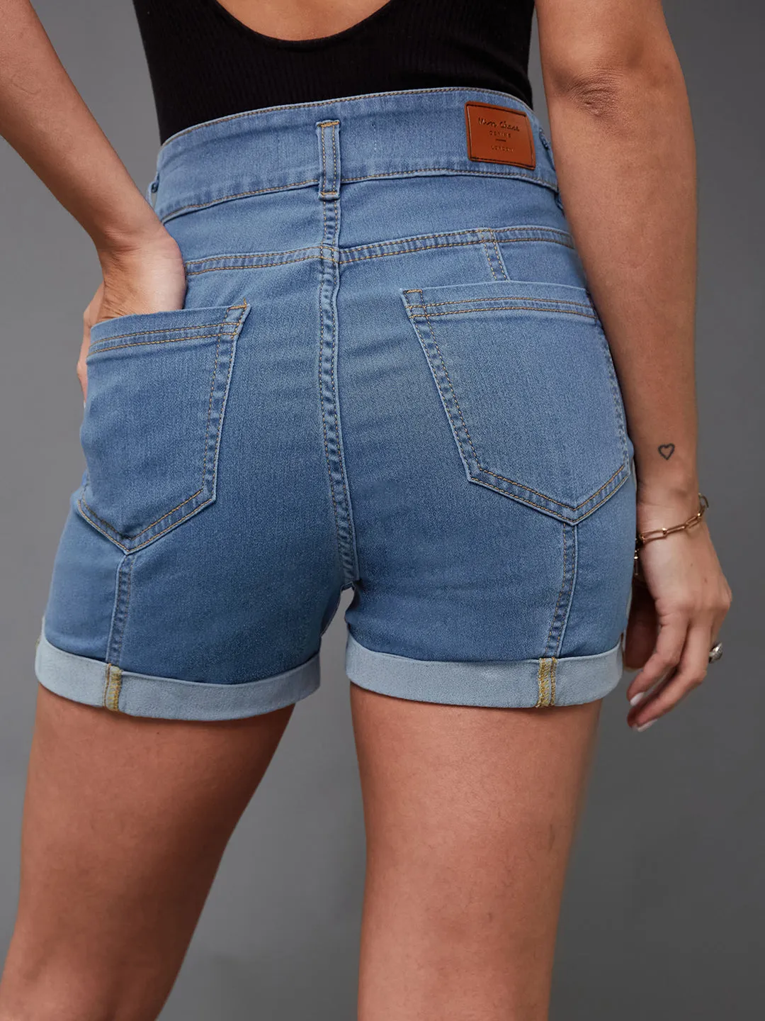 Women's Blue Relaxed-Fit High-Rise Stretchable Blue Denim Shorts