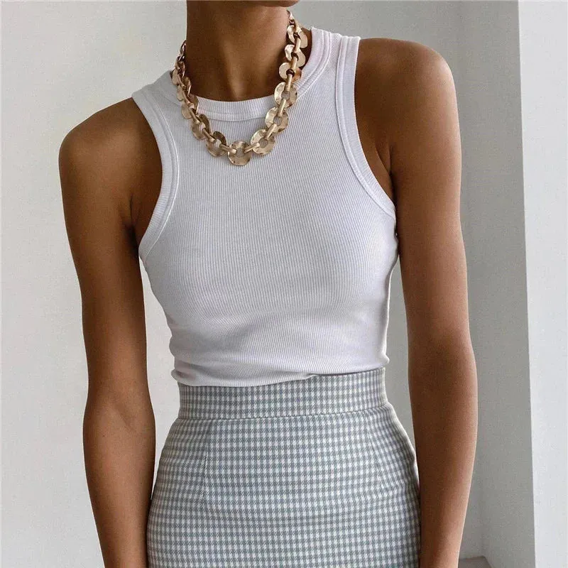 Yellow Casual Tank Top for Women - Sleeveless Ribbed Summer Vest