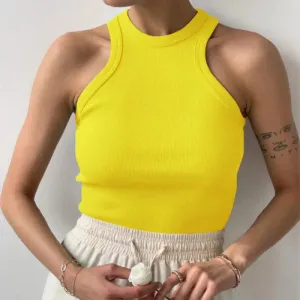 Yellow Casual Tank Top for Women - Sleeveless Ribbed Summer Vest