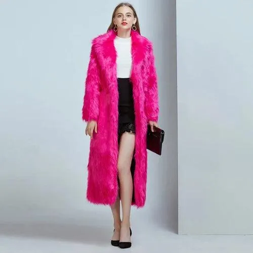 ZADORIN High Street Luxury Long Faux Fur Coat Women Vintage Slim Red Pink Faux fur Coats Fluffy Jacket Women Pele