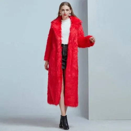 ZADORIN High Street Luxury Long Faux Fur Coat Women Vintage Slim Red Pink Faux fur Coats Fluffy Jacket Women Pele